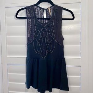 Free People Black Peplum Crochet Top